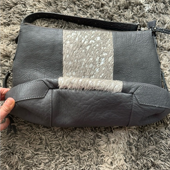 Bella by Sharif Gray Leather Hobo Bag with Cowhide Detail - Picture 9 of 14